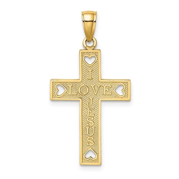 10K Yellow Gold I LOVE JESUS Cross w/ Hearts Charm